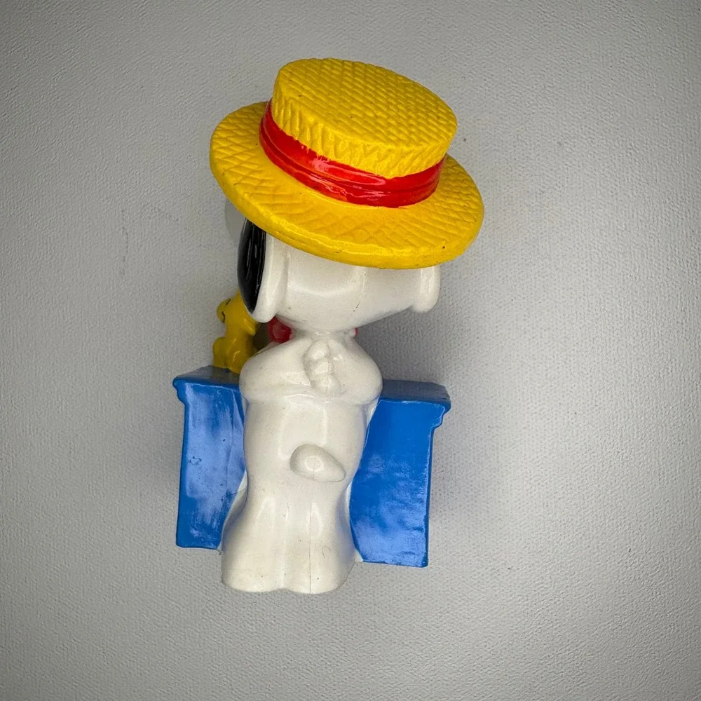 Vintage Snoopy Woodstock Free Kisses Ornament Peanuts Boater Hat Figurine